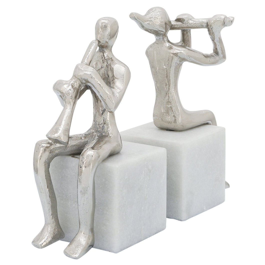 (SET OF 2) METAL MUSICIANS ON MARBLE BASE SILVER - Versatile Home