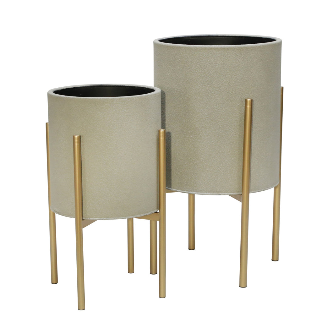 (SET OF 2) PLANTER ON METAL STAND PUTTY/GOLD - Versatile Home