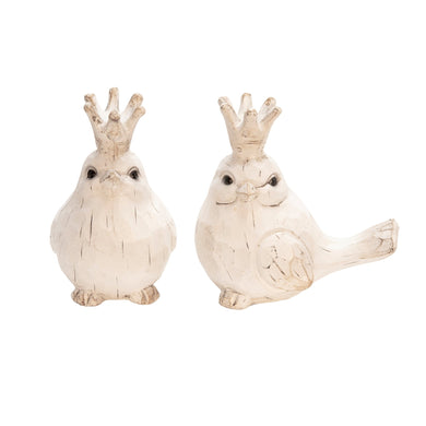 (SET OF 2) RESIN BIRDS WITH CROWNS WHITE - Versatile Home