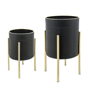 (SET OF 2) SCALES PLANTER ON METAL STAND BLACK/GOLD - Versatile Home