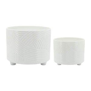 (SET OF 2) SWIRL FOOTED PLANTERS 10/12” WHITE - Versatile Home