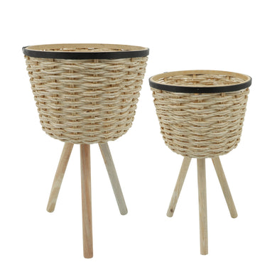 (SET OF 2) WICKER FOOTED PLANTERS WHITE - Versatile Home