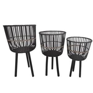 (SET OF 3) BAMBOO FOOTED PLANTERS 11/13/15" BLACK - Versatile Home