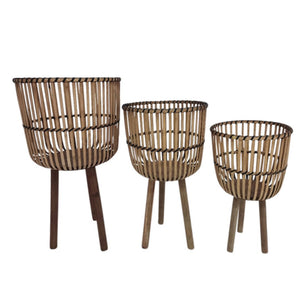 (SET OF 3) BAMBOO FOOTED PLANTERS 11/13/15" NATURAL - Versatile Home