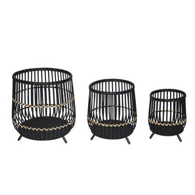 (SET OF 3) BAMBOO FOOTED PLANTERS 17/14/10