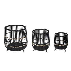 (SET OF 3) BAMBOO FOOTED PLANTERS 17/14/10" BLACK - Versatile Home