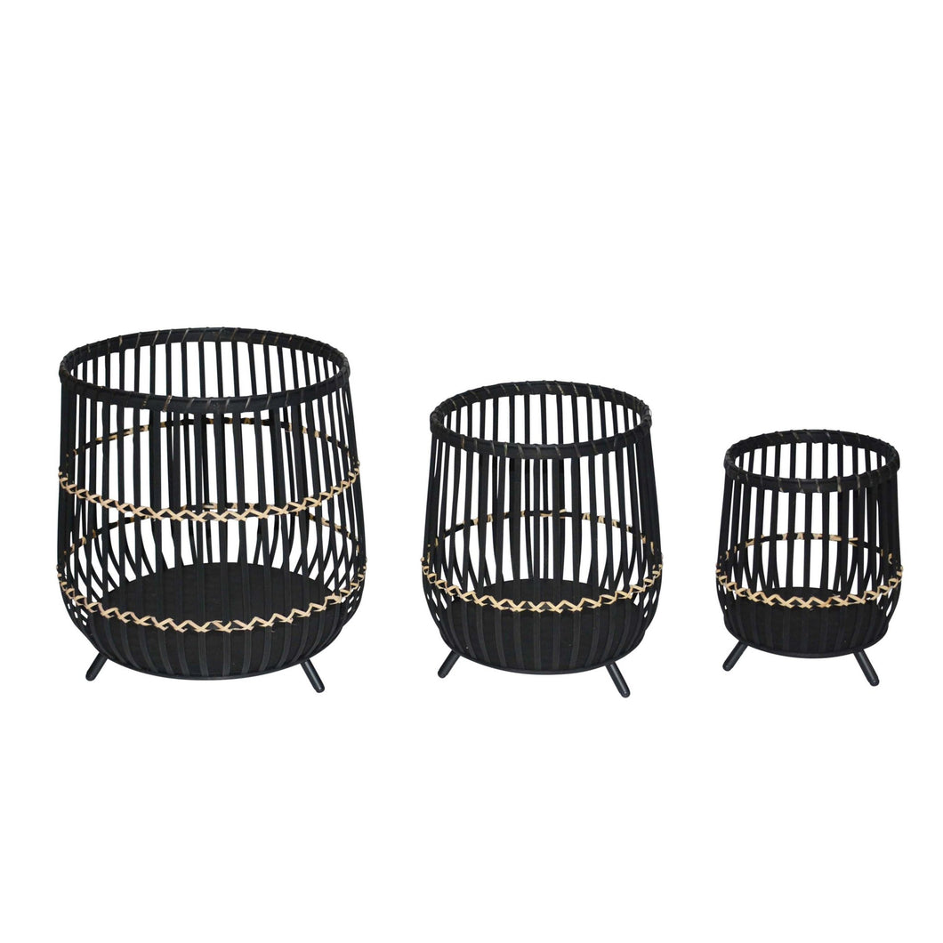 (SET OF 3) BAMBOO FOOTED PLANTERS 17/14/10