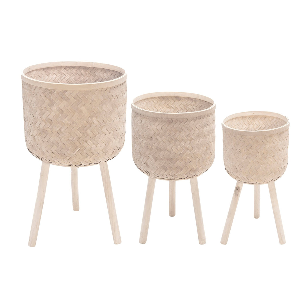 (SET OF 3) BAMBOO PLANTERS WHITE WASH - Versatile Home