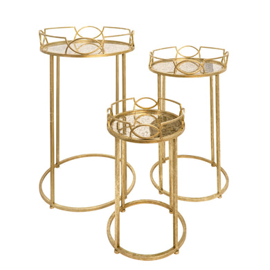 (SET OF 3) GOLD ACCENT TABLES AGED MIRROR TOP - Versatile Home