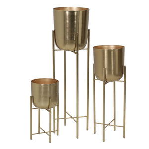 (SET OF 3) METAL PLANTERS ON STAND 40/30/20"H GOLD - Versatile Home