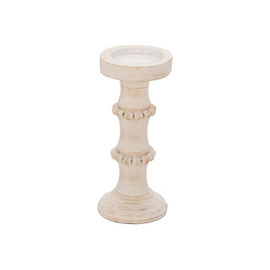 WOOD 11" ANTIQUE STYLE CANDLE HOLDER WHITE - Versatile Home