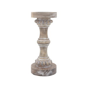 WOOD 11" BANDED BEAD CANDLE HOLDER ANTIQUE WHITE - Versatile Home