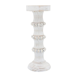 WOOD 13" ANTIQUE STYLE CANDLE HOLDER WHITE - Versatile Home