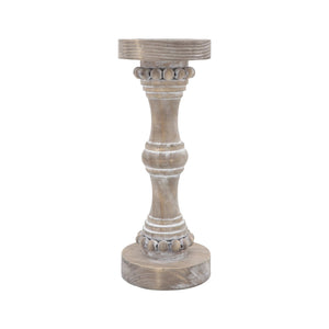 WOOD 13" BANDED BEAD CANDLE HOLDER ANTIQUE WHITE - Versatile Home